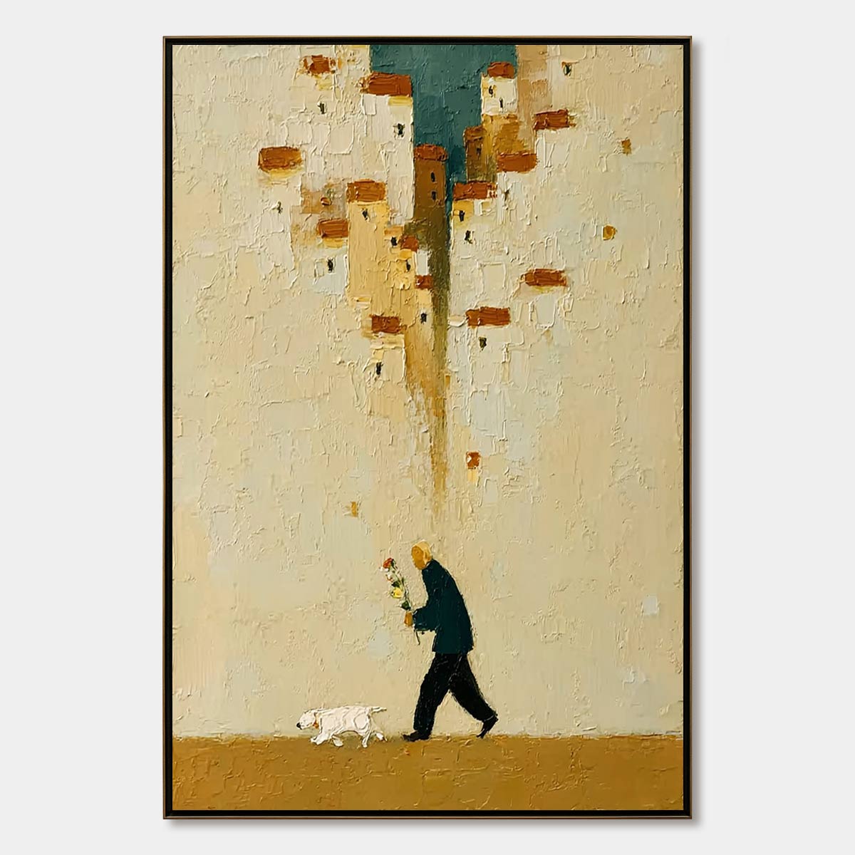 HOMEWARD BOUND: Textured Figurative Painting of Man and Dog