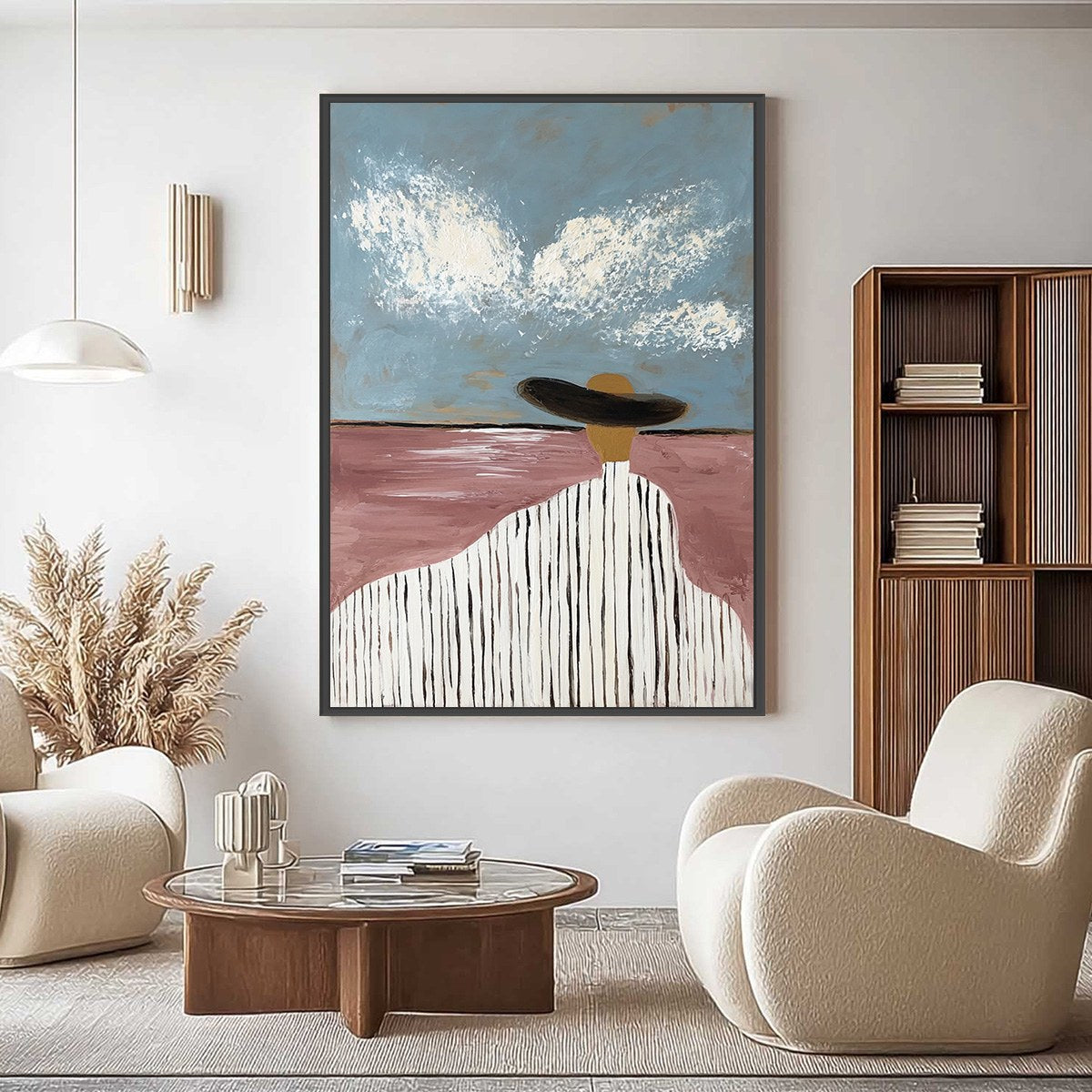 HORIZON GAZE: Minimalist Figurative Painting of Woman on Beach