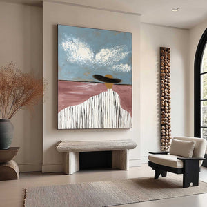 HORIZON GAZE: Minimalist Figurative Painting of Woman on Beach