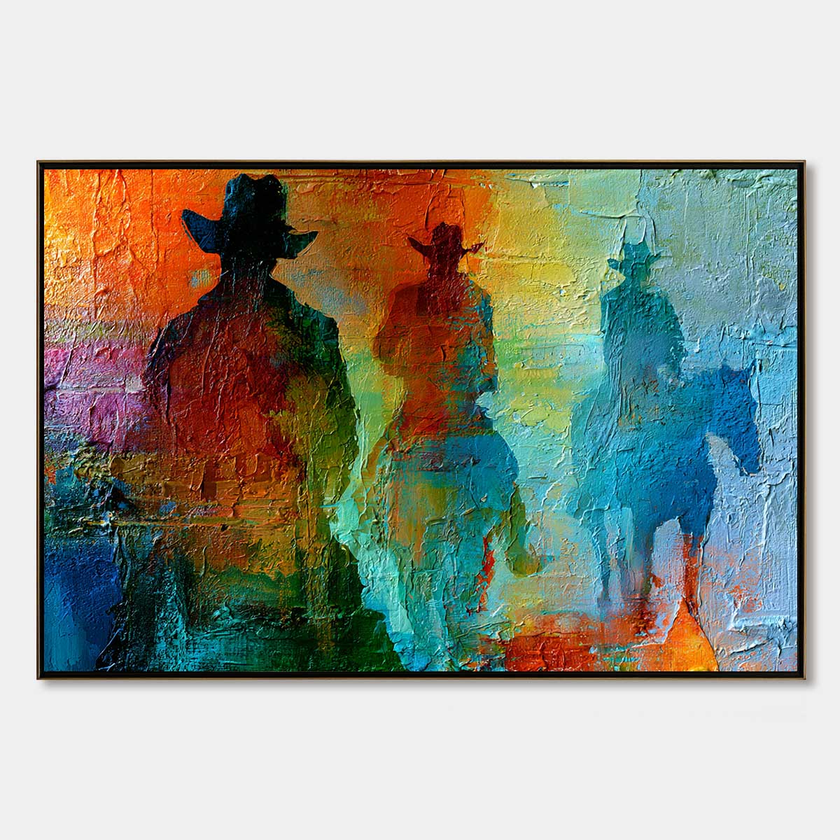 HORIZON RIDERS: Textured Abstract Western Painting of Riders on Horseback