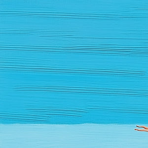 Original modern wall art: minimalist blue seascape painting with figures.