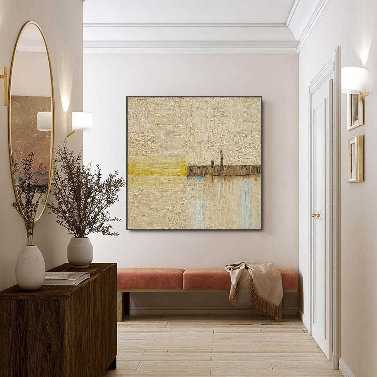 HORIZON'S EDGE: Isabella Rossi's textured impasto abstract oil painting, Wabi-Sabi seascape