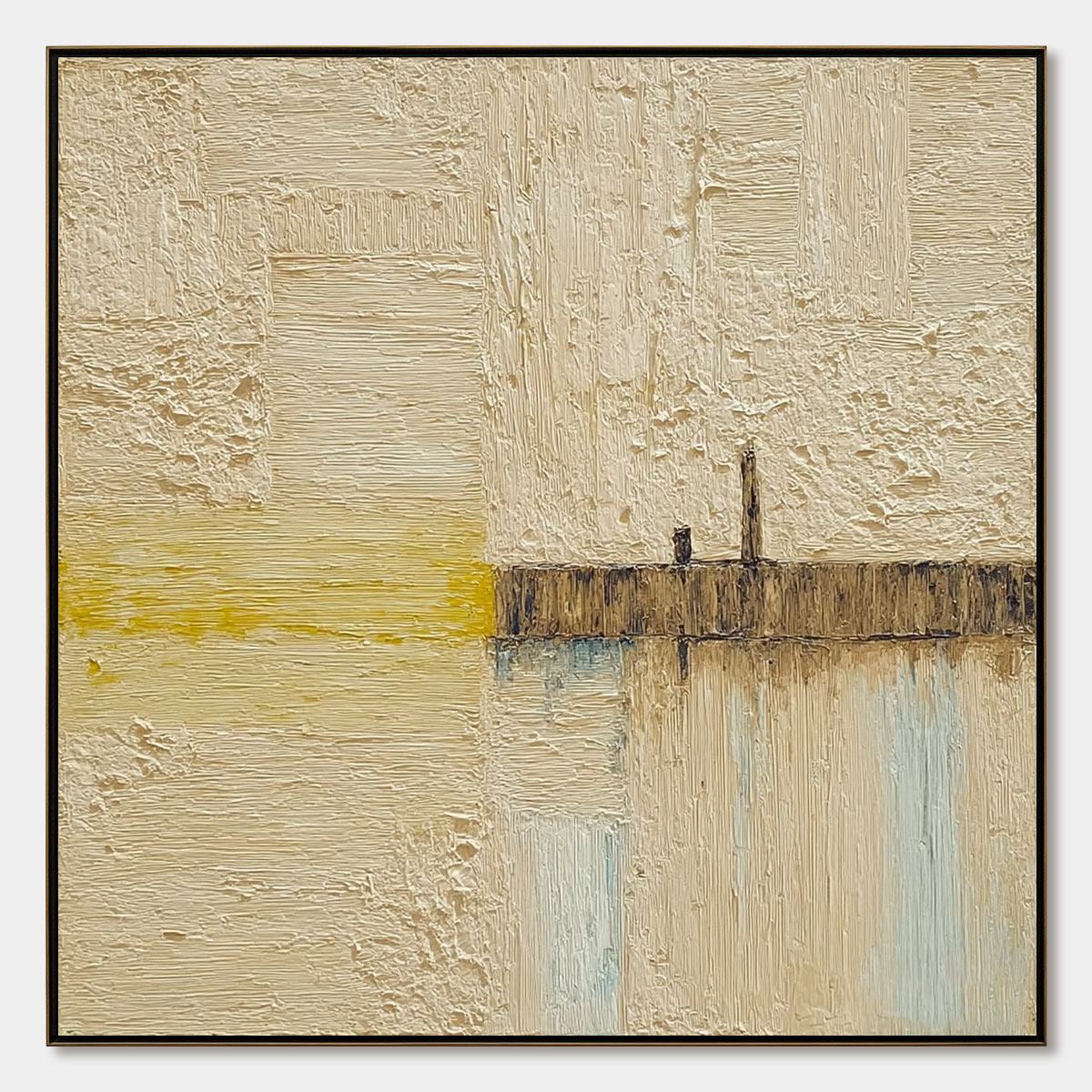 Original handmade abstract seascape wall art. Textured impasto painting, Wabi-Sabi, beige/yellow/brown.