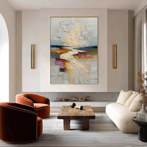 HORIZON'S EMBRACE: Heavily Textured Vertical Abstract Seascape Painting