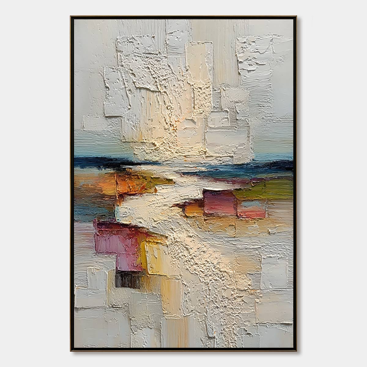 HORIZON'S EMBRACE: Heavily Textured Vertical Abstract Seascape Painting