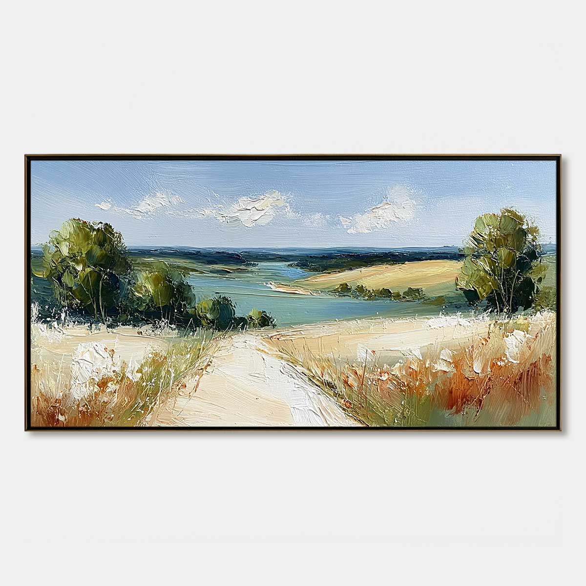 Horizon's Embrace: Textured Landscape Oil Painting for Wall Art