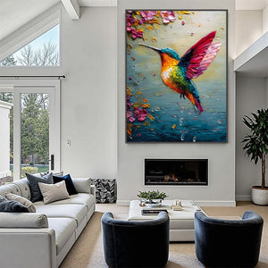 HUMMINGBIRD RADIANCE: Impasto Colorful Wildlife Oil Painting