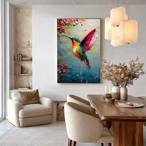 HUMMINGBIRD RADIANCE: Impasto Colorful Wildlife Oil Painting