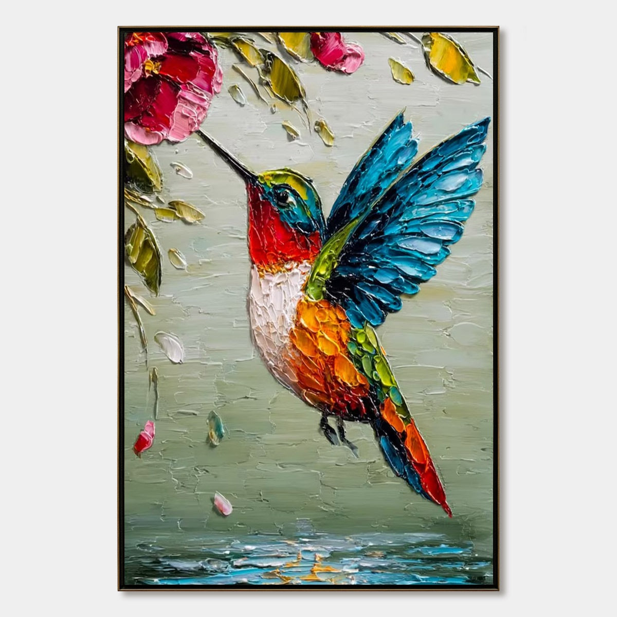 HUMMINGBIRD RADIANCE: Impasto Colorful Wildlife Oil Painting
