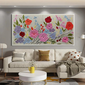 Hand-Painted Floral Oil Painting - Vibrant Garden Wall Art Decor