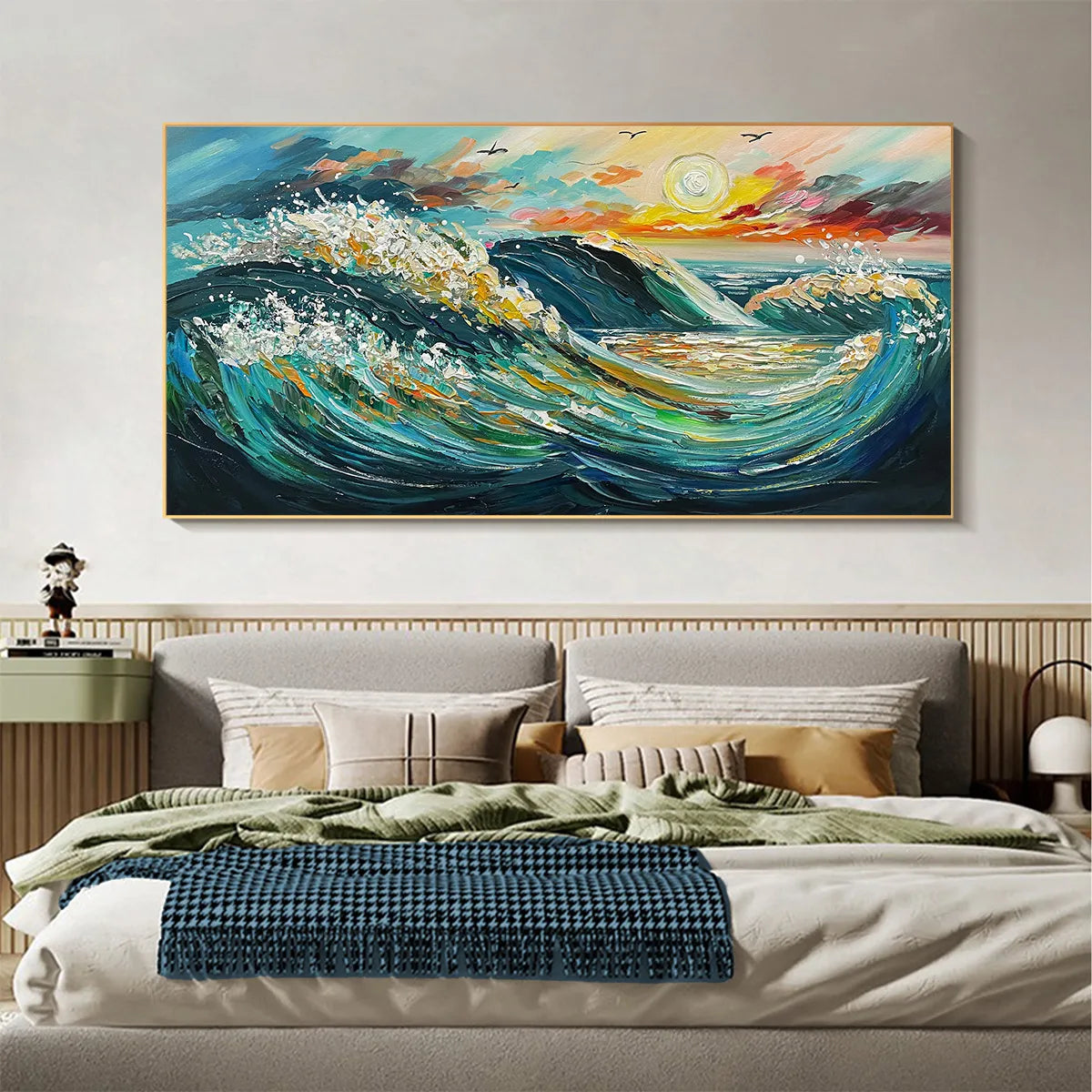 Hand-Textured Seascape Oil Painting | Coastal Wall Art with Gold Leaf