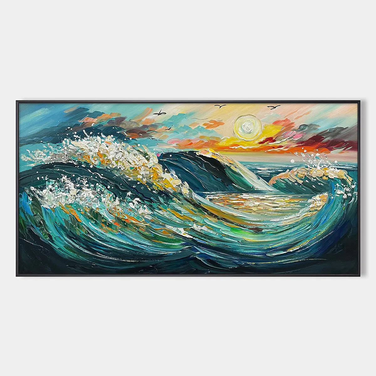 Hand-Textured Seascape Oil Painting | Coastal Wall Art with Gold Leaf
