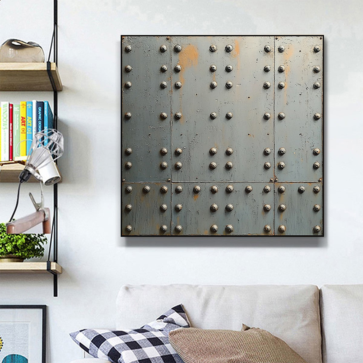 Industrial Strength: Original Textured Metal Panel Oil Painting - Industrial Chic Wall Art Decor