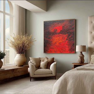 Large textured red & black abstract impasto painting, 'INFERNO' modern wall art