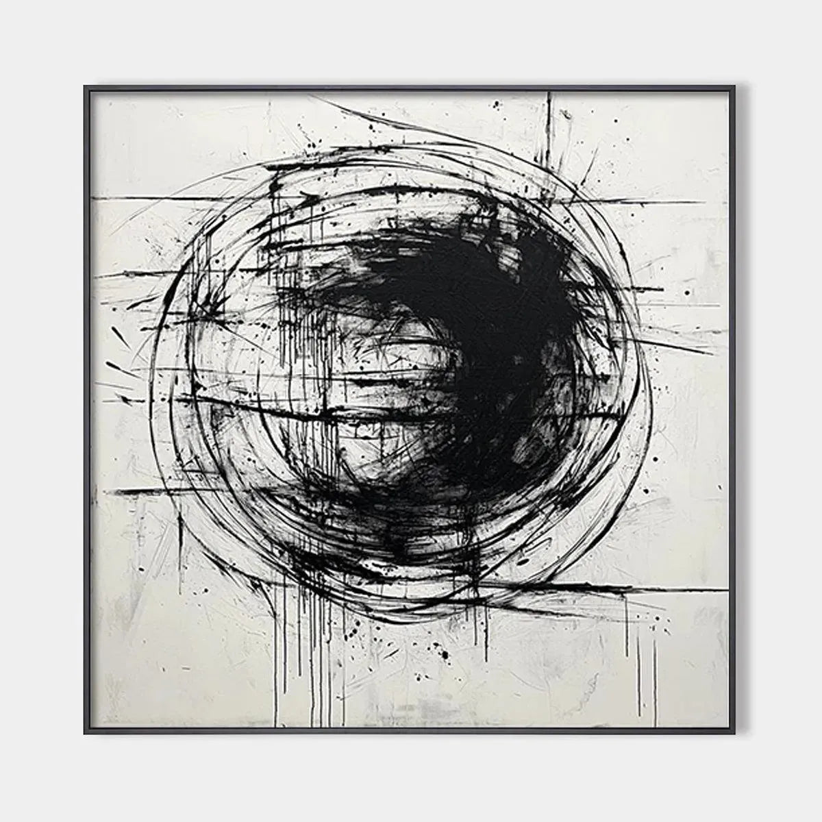 Minimalist Black and White Abstract Oil Painting
