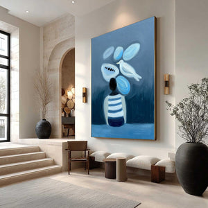 INNER WORLD blue abstract textured original oil painting, modern wall art.