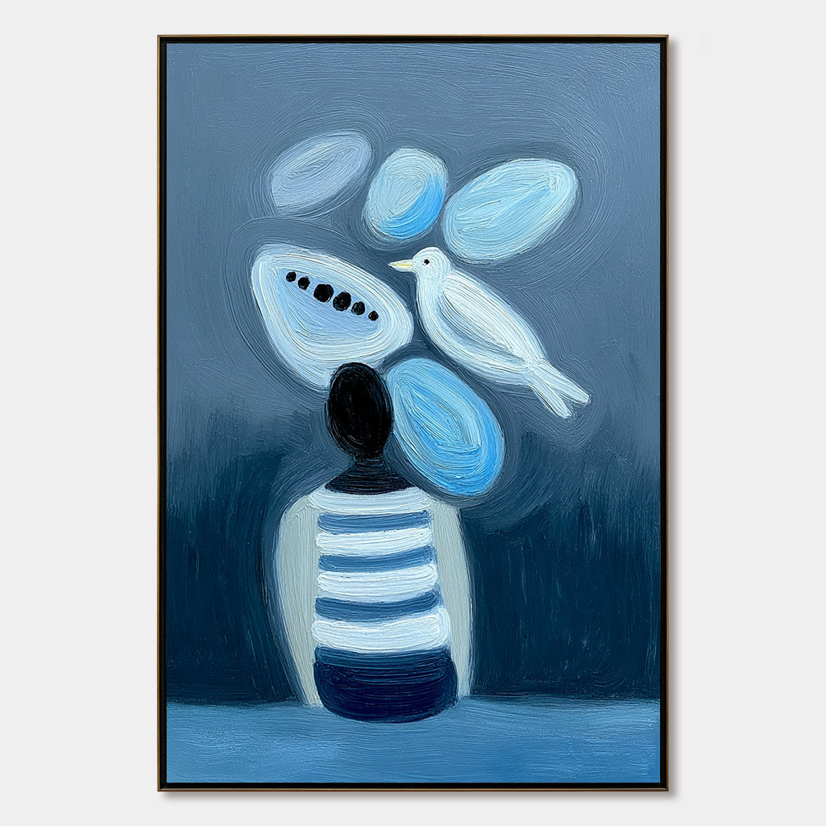 INNER WORLD Vertical Blue Abstract Textured Oil Painting for Wall