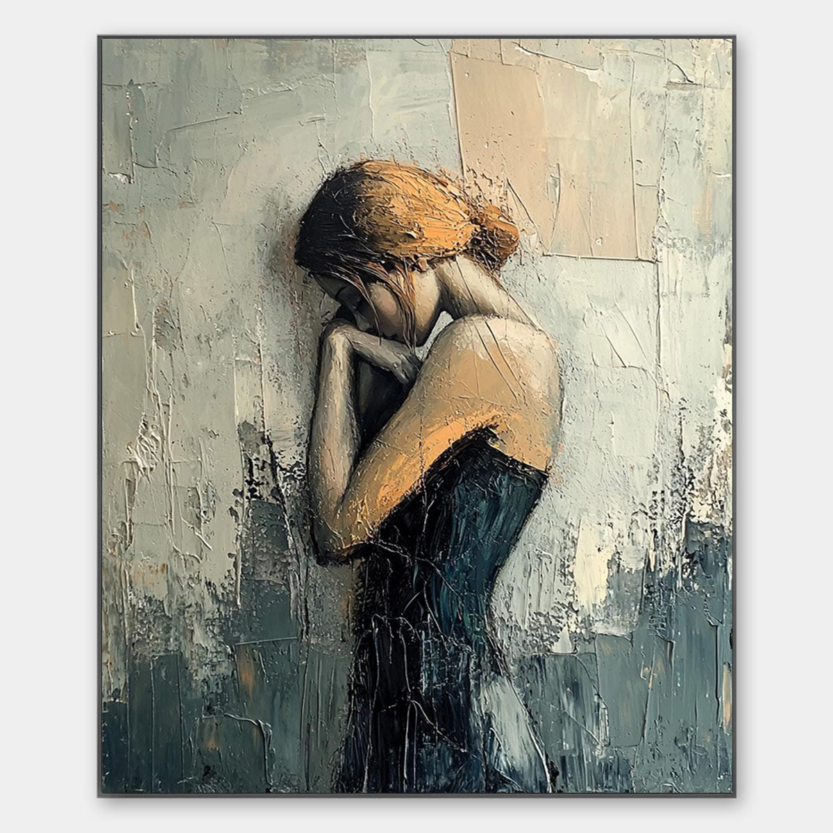 Inner Reflections: Original Textured Portrait Oil Painting - Woman Figure Wall Art