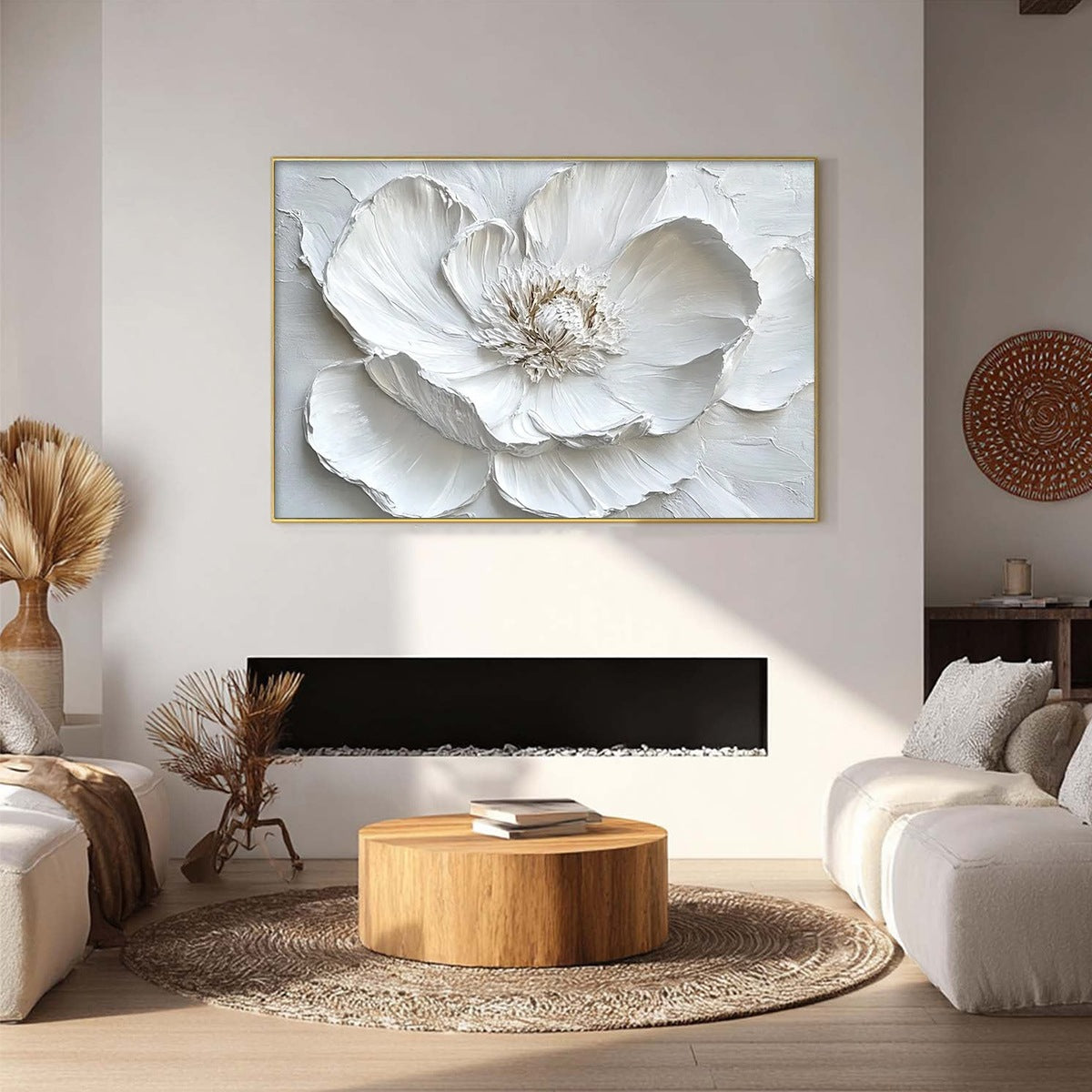 IVORY BLOOM: Minimalist Textured Floral Oil Painting