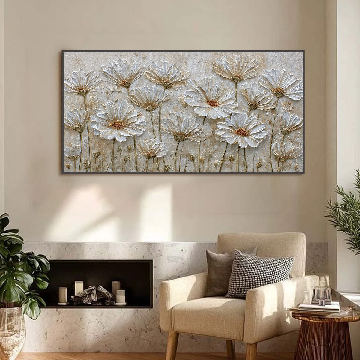 IVORY BLOOM: Textured Wabi Sabi Floral Impasto Painting