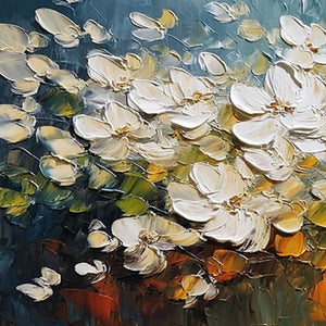 IVORY BLOOM: Textured White Floral Impasto Oil Paintinga