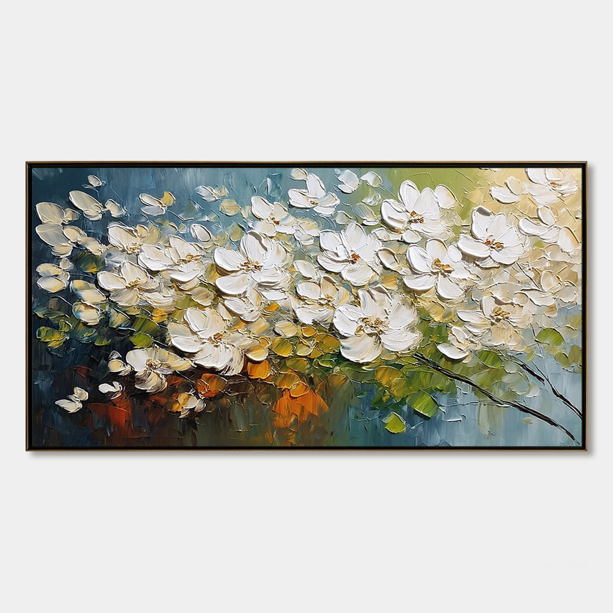 IVORY BLOOM: Textured White Floral Impasto Oil Paintinga