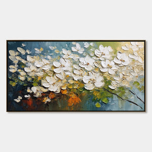 IVORY BLOOM: Textured White Floral Impasto Oil Paintinga