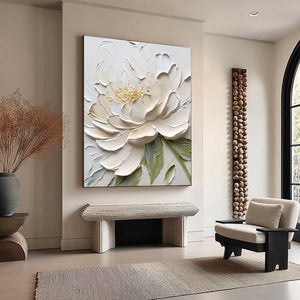 IVORY PETALS: Textured Impasto Peony Painting