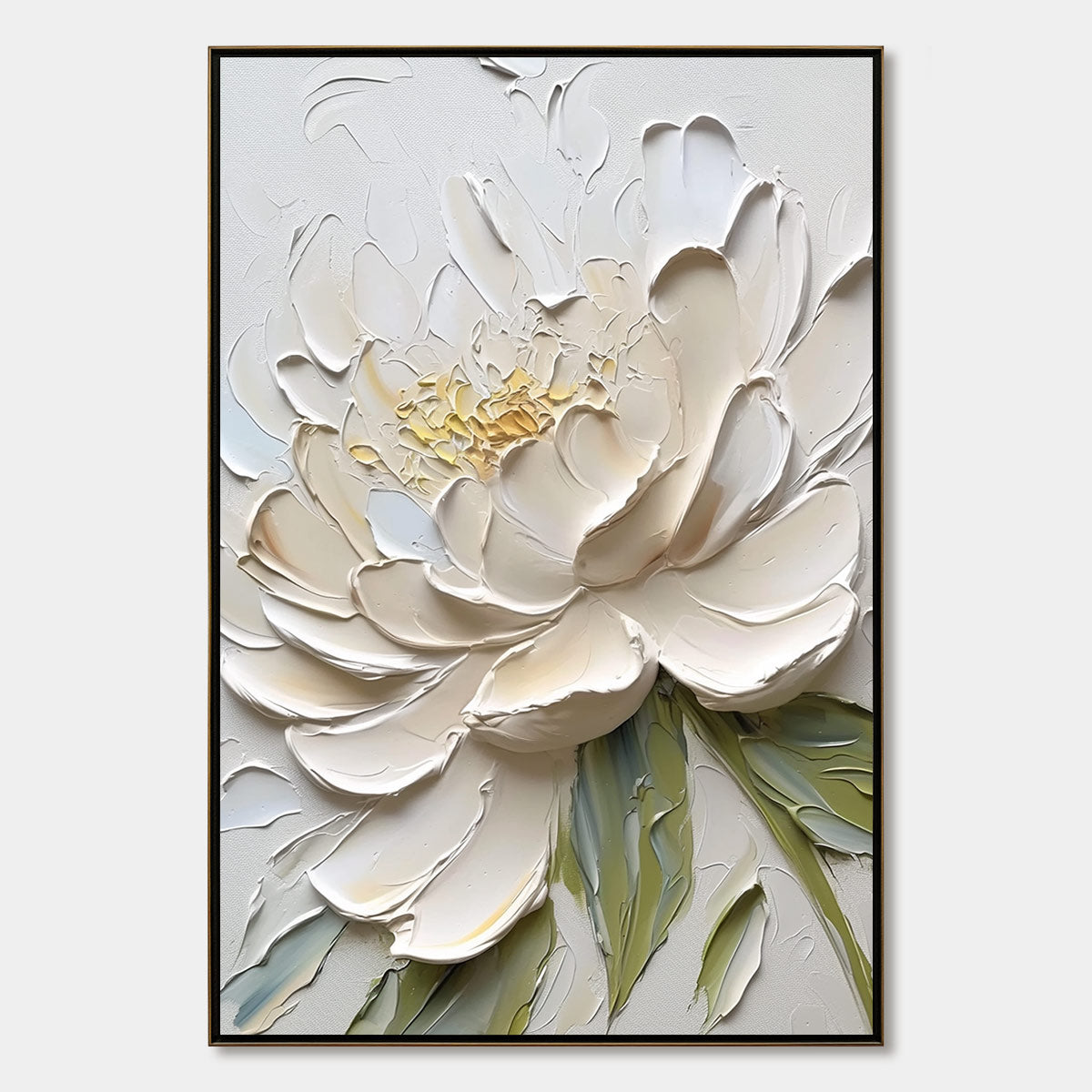 Ivory Petals impasto peony oil painting – textured floral wall art