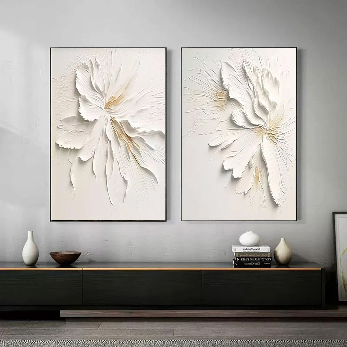IVORY WHISPERS: Textured White Floral Impasto Painting Set