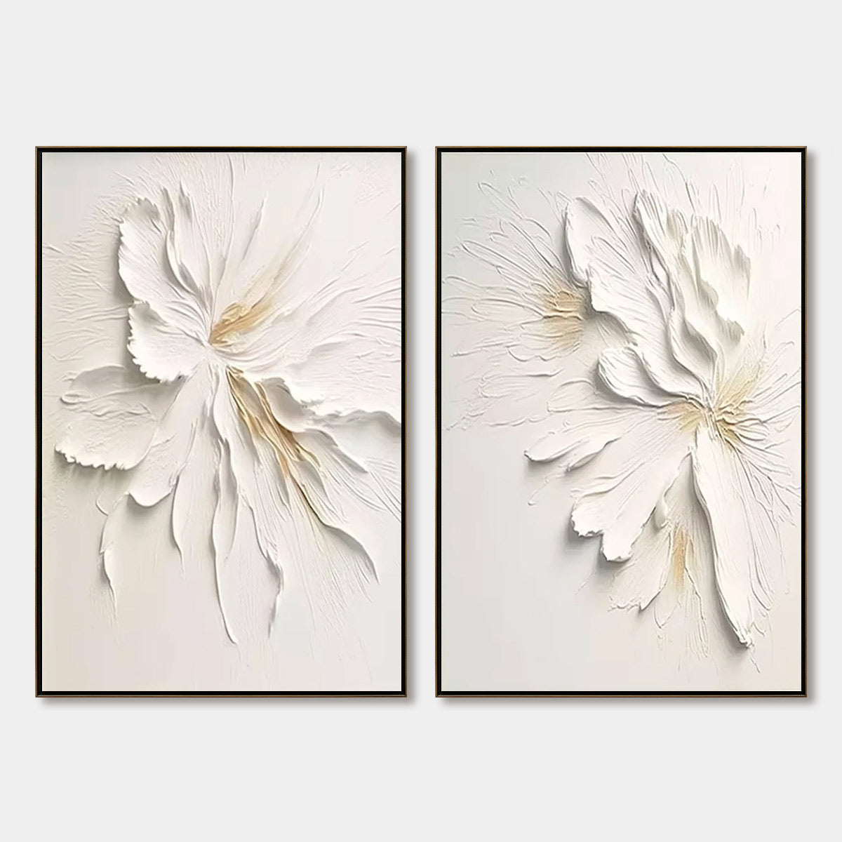 IVORY WHISPERS: Textured White Floral Impasto Painting Set