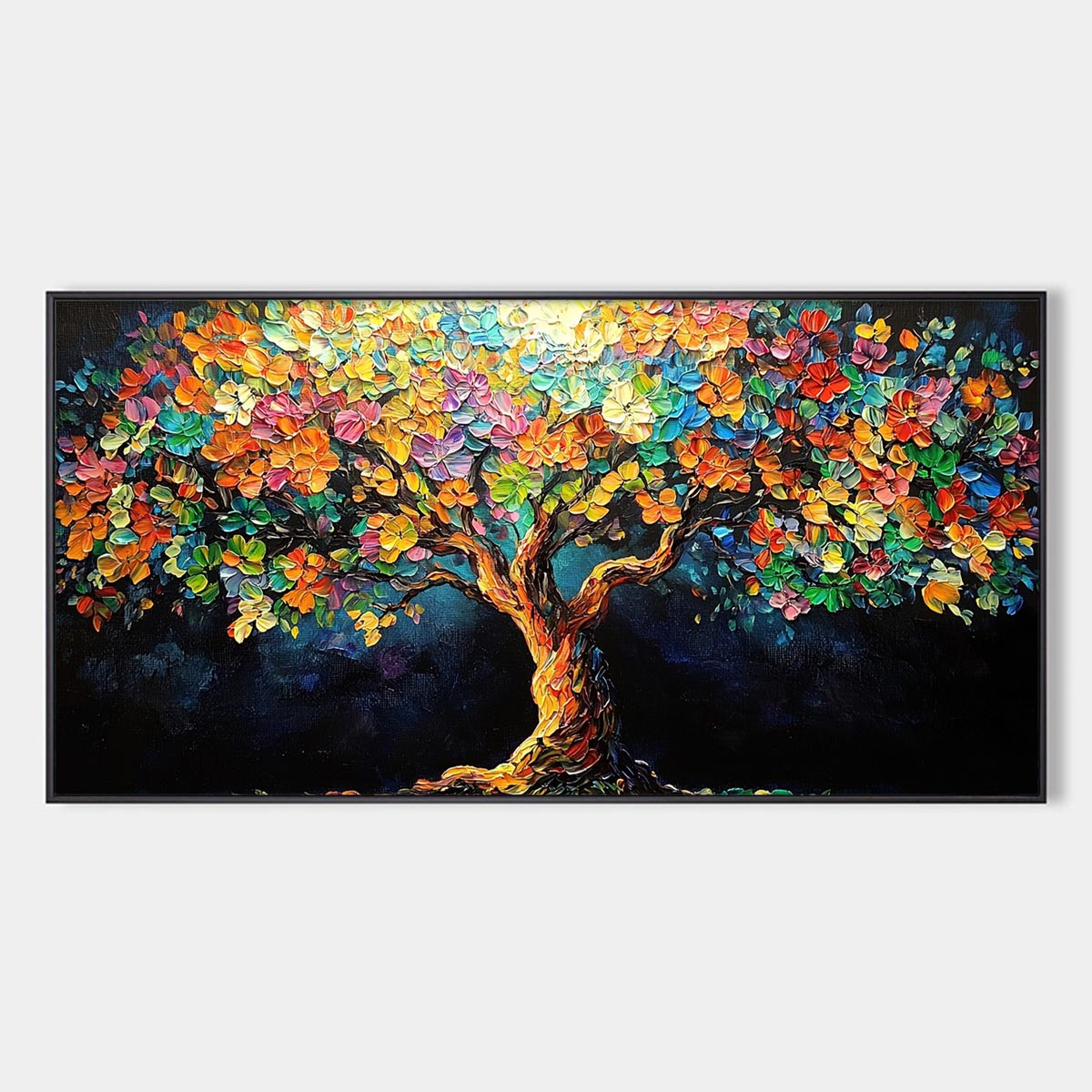 Rainbow Bloom: Original Impasto Oil Painting of a Floral Tree - Palette Knife Textured Art