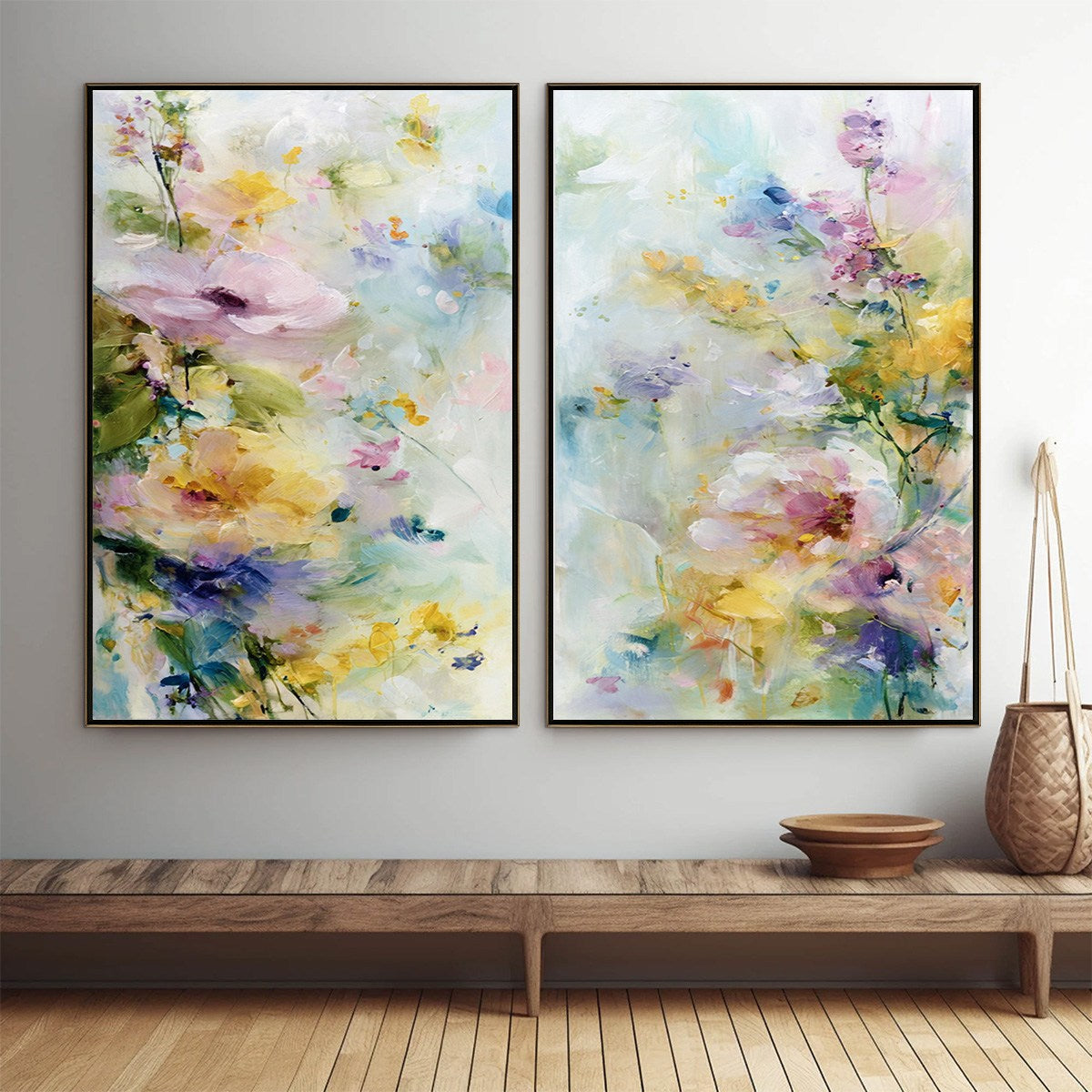 JARDIN SECRET: Impressionistic Abstract Floral Painting Set of 2