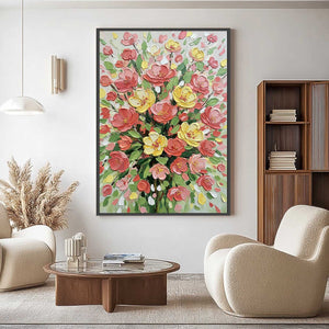 JOYFUL BLOOM: Textured Floral Impasto Oil Painting