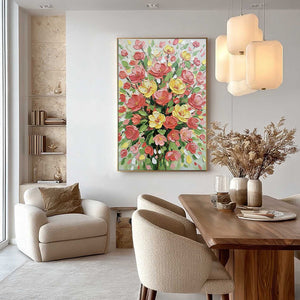 JOYFUL BLOOM: Textured Floral Impasto Oil Painting