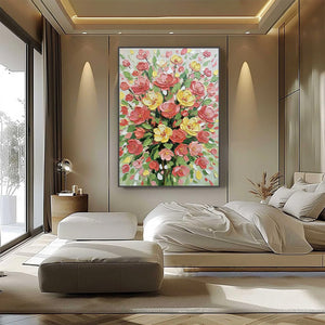 JOYFUL BLOOM: Textured Floral Impasto Oil Painting