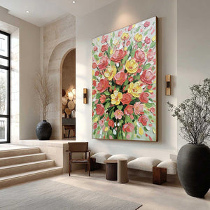 JOYFUL BLOOM: Textured Floral Impasto Oil Painting
