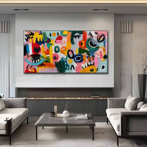 JOYFUL CHAOS: Vibrant Large Horizontal Abstract Expressionist Wall Art