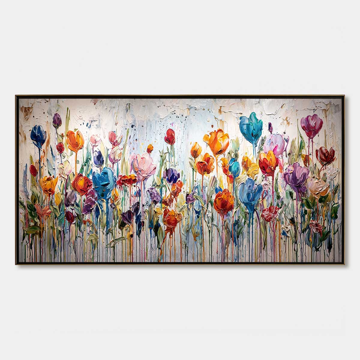JOYFUL MELODY: Vibrant Abstract Flower Field Painting with Impasto Texture