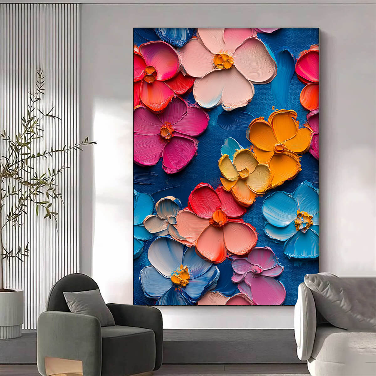 Jewel Garden: Colorful Impasto Floral Oil Painting Canvas Wall Art Flower Decor