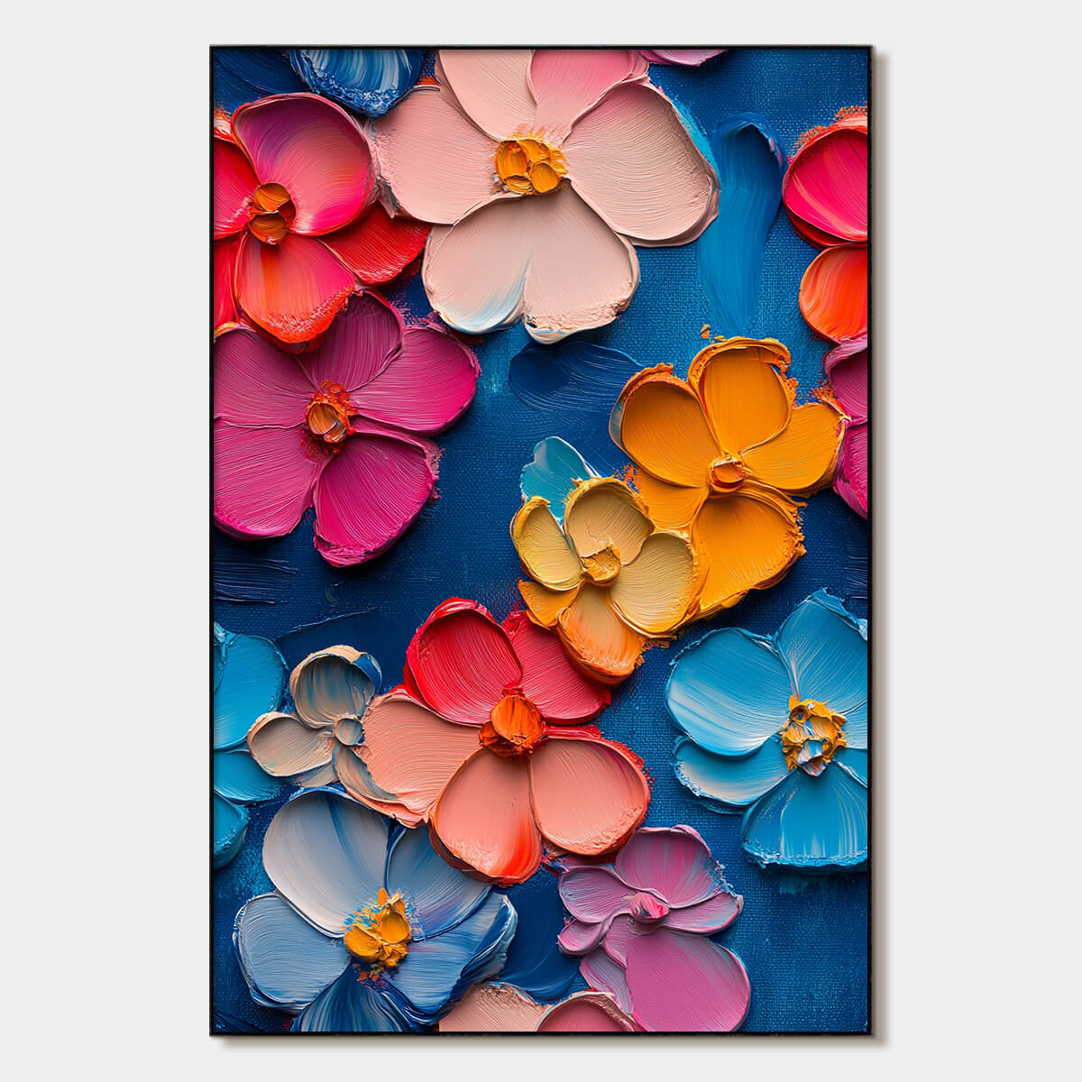 Jewel Garden: Colorful Impasto Floral Oil Painting Canvas Wall Art Flower Decor