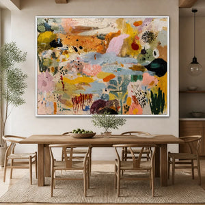 Chromatic Garden Drift in a dining room with white frame