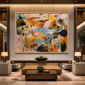 Chromatic Garden Drift in a hotel with wood frame