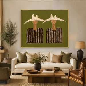 TWIN SOLSTICE FIGURES displayed in a refined living room