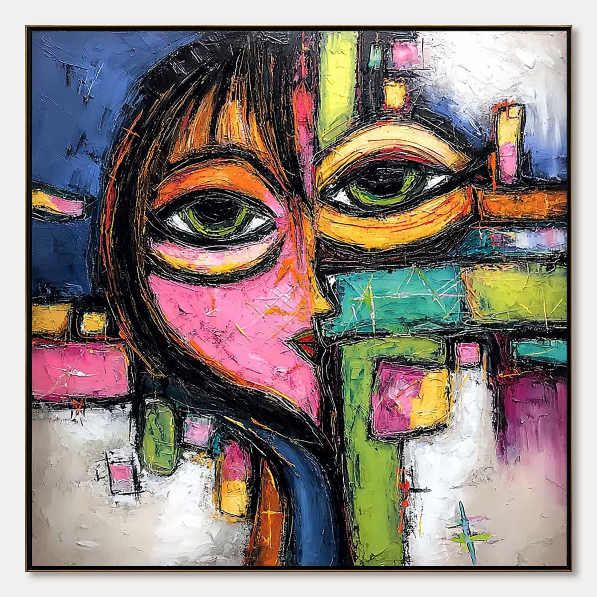 Kaleidoscope Gaze Abstract Face Oil Painting | Colorful Textured
