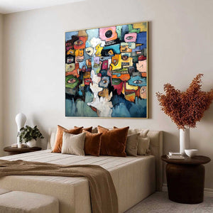 KALEIDOSCOPE OF SOULS: Large Colorful Abstract Faces Oil Painting