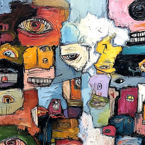 KALEIDOSCOPE OF SOULS: Large Colorful Abstract Faces Oil Painting
