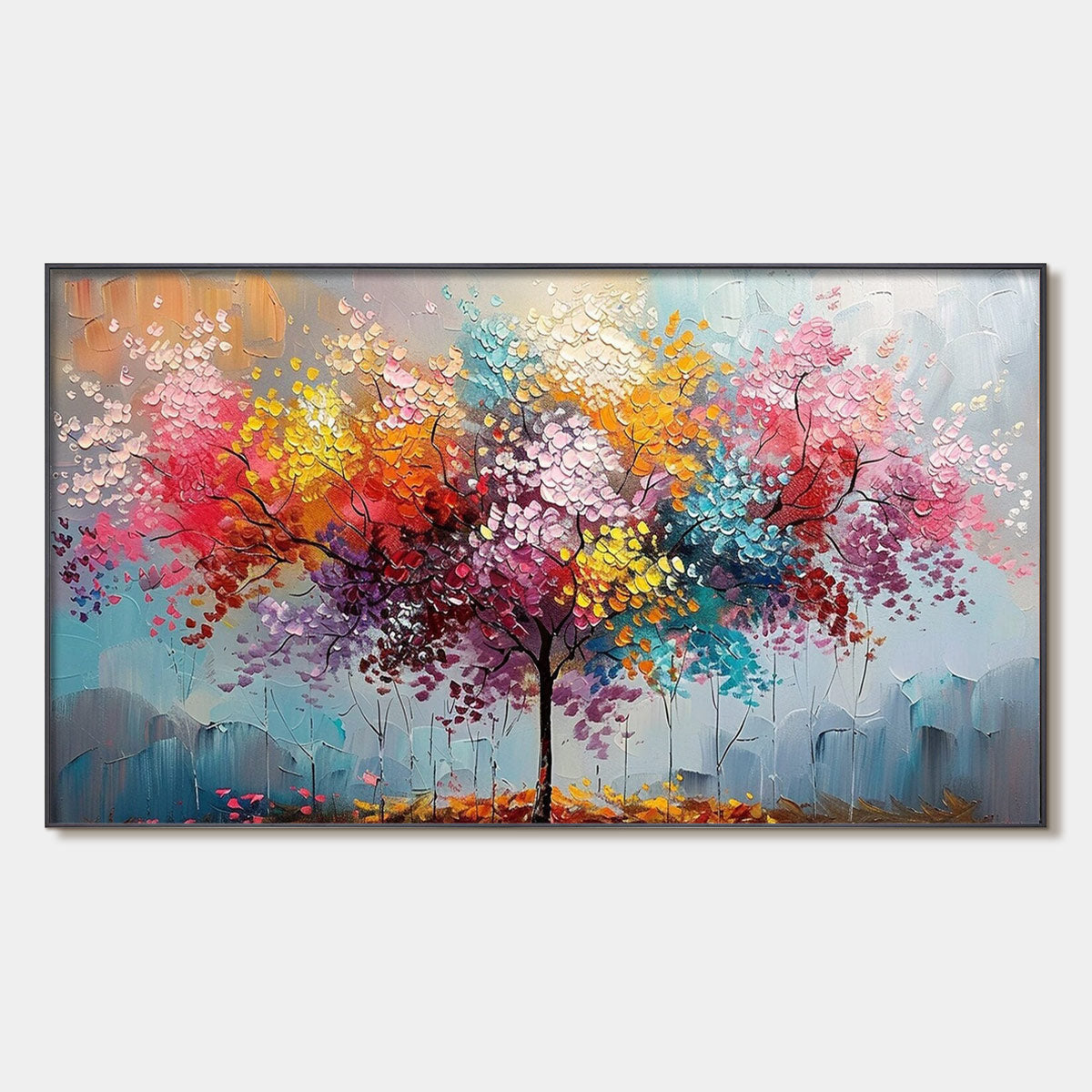Kaleidoscope Dream: Original Textured Multicolored Tree Oil Painting - Vibrant Nature Wall Art