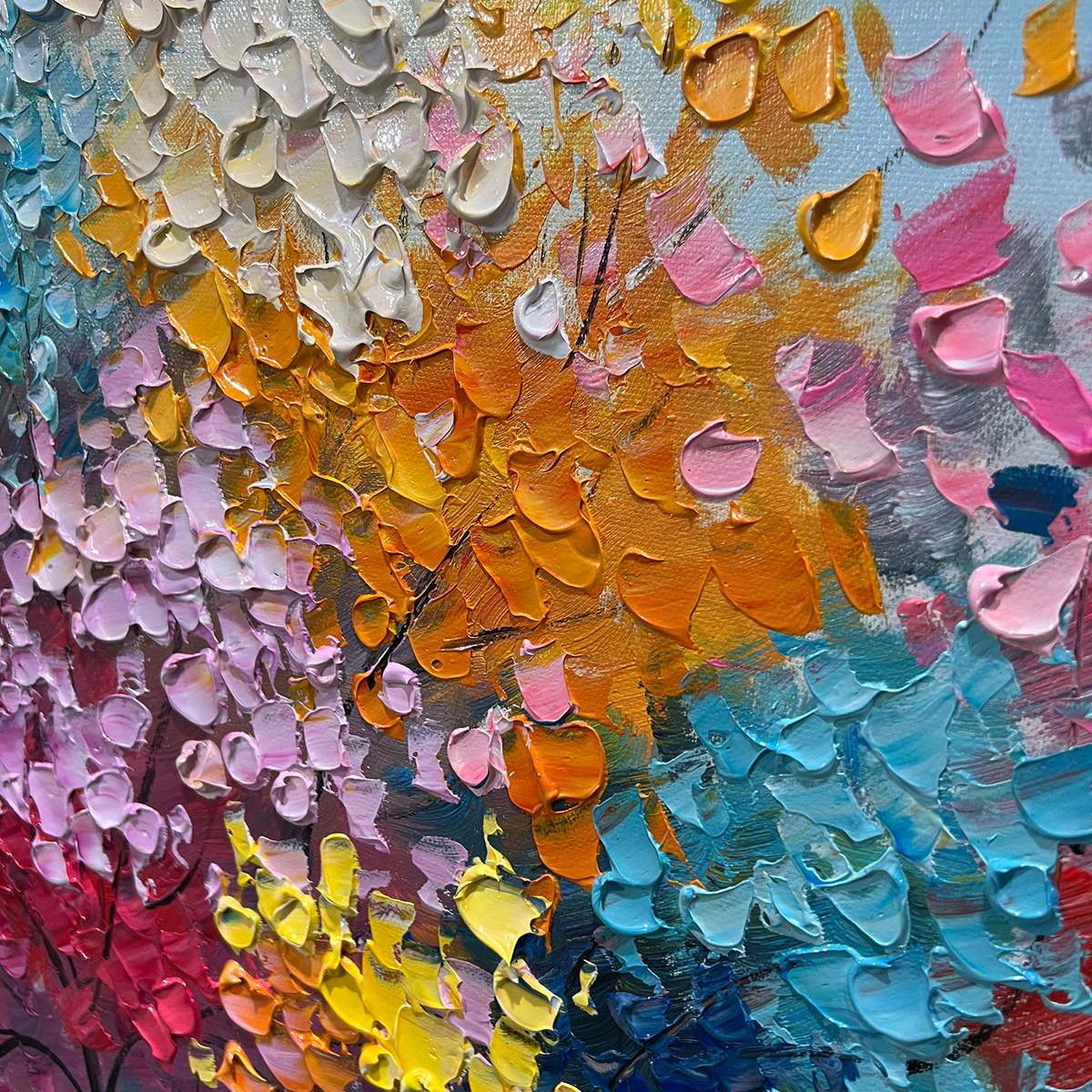 KALEIDOSCOPE DREAM: Textured Multicolored Tree Oil Painting