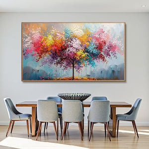 Kaleidoscope Dream: Original Textured Multicolored Tree Oil Painting - Vibrant Nature Wall Art